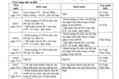 Thông báo tựu trường sáng ngày 29/8/2022