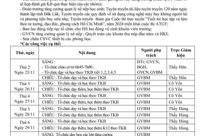 KẾ HOẠCH HOẠT ĐỘNG TUẦN 12