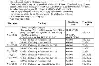 KẾ HOẠCH HOẠT ĐỘNG TUẦN 15