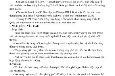 Kế hoạch tổ chức hưởng ứng Tuần lễ Quốc gia Nước sạch và Vệ sinh môi trường năm 2026