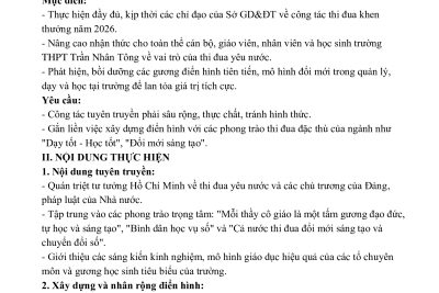 Kế hoạch tuyên truyền các phong trào thi đua yêu nước, xây dựng và nhân rộng điển hình tiên tiến trường THPT Trần Nhân Tông năm 2026