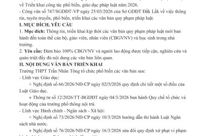 Kế hoạch triển khai, phổ biến các văn bản quy phạm pháp luật tháng 03/2026