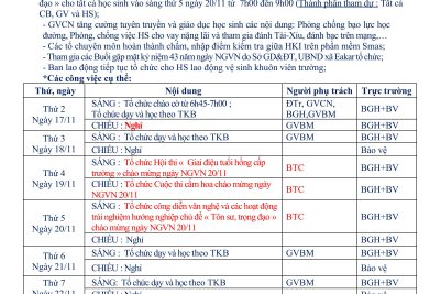 KẾ HOẠCH HOẠT ĐỘNG TUẦN 11