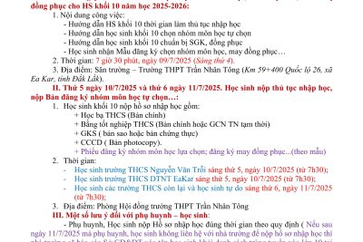 THÔNG BÁO Tập trung học sinh khối lớp 10 năm học 2025 – 2026; Làm thủ tục nhập học; Tổ chức tư vấn chọn môn học lựa chọn, Hướng dẫn chuẩn bị sách giáo khoa, đồng phục cho học sinh khối lớp 10 năm học 2025 – 2026
