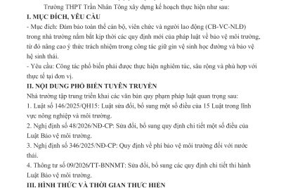 Kế hoạch triển khai các văn bản quy phạm pháp luật lĩnh vực môi trường năm 2026